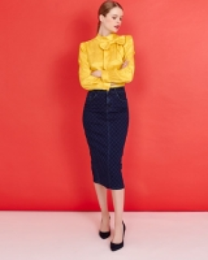 Savida Printed Denim Midi Skirt