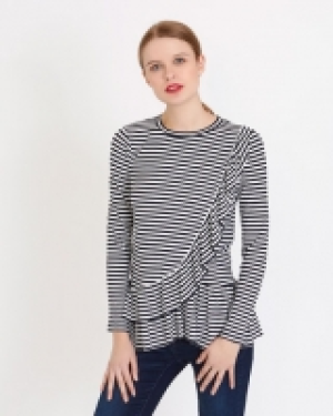 Savida Asymmetric Frill Stripe Top