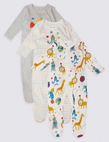 Marks and Spencer  3 Pack Animal Party Pure Cotton Sleepsuits