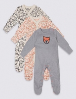 Marks and Spencer  3 Pack Teddy & Friends Cotton Sleepsuits