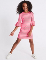 Marks and Spencer  Bright Pink Striped Fluted Sleeve Dress (3-14 Years)
