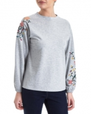 Embroidered Sleeve Sweat Top