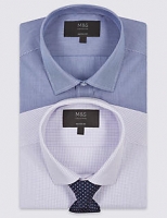 Marks and Spencer  2 Pack Cotton Blend Regular Fit Shirt with Tie