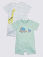 Marks and Spencer  2 Pack Animal Applique Pure Cotton Rompers