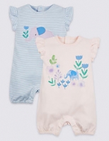 Marks and Spencer  2 Pack Embroidered Pure Cotton Rompers
