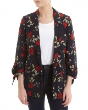 Printed Blazer With Tie Sleeve