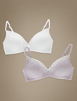 Marks and Spencer  2 Pack Cotton Rich Moulded Non-Wired Spotted First Bras
