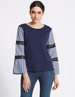 Marks and Spencer  Pure Cotton Flared Sleeve Stripe T-Shirt