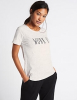 Marks and Spencer  Cotton Rich Slogan Short Sleeve T-Shirt