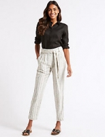 Marks and Spencer  Linen Rich Striped Wide Leg Trousers