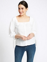 Marks and Spencer  Pure Cotton Square Neck Long Sleeve Blouse