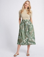 Marks and Spencer  Cotton Rich Palm Print A-Line Midi Skirt