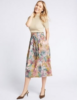 Marks and Spencer  Cotton Rich Floral Print A-Line Midi Skirt