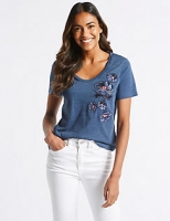 Marks and Spencer  Cotton Rich Embroidered Short Sleeve T-Shirt