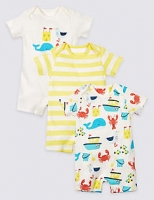 Marks and Spencer  3 Pack Sea Life Pure Cotton Rompers