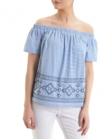 Dunnes Stores  Stripe Embroidery Bardot Top