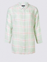 Marks and Spencer  CURVE Pure Linen Checked Long Sleeve Shirt