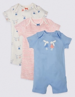 Marks and Spencer  3 Pack Bunny Print Pure Cotton Rompers