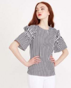 Savida Stripe Ruffle Sleeve Top