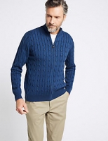 Marks and Spencer  Cotton with Cashmere Zip Through Cardigan