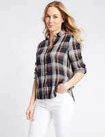 Marks and Spencer  Cotton Blend Checked Long Sleeve Shirt