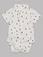 Marks and Spencer  Boat Print Cotton Rich Polo Bodysuit
