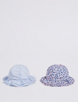 Marks and Spencer  Kids 2 Pack Ditsy Print & Striped Sun Hats (3 Months - 6 Yea
