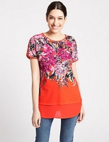 Marks and Spencer  Cotton Rich Floral Print Short Sleeve Tunic