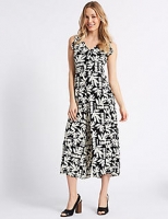 Marks and Spencer  Floral Print Crepe Frill Cropped Jumpsuit