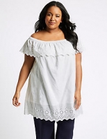 Marks and Spencer  CURVE Pure Cotton Embroidered Bardot Top