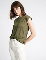 Marks and Spencer  Round Neck Cap Sleeve T-Shirt with Linen