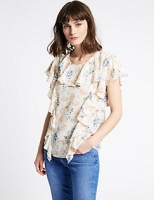 Marks and Spencer  Floral Print Ruffle Round Neck Shell Top