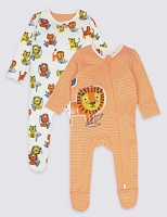 Marks and Spencer  2 Pack Lion Pure Cotton Zip Sleepsuits