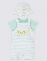 Marks and Spencer  3 Piece Bodysuit & Dungarees with Hat Outfit