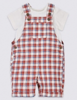Marks and Spencer  2 Piece Checked Dungarees & Bodysuit Outfit