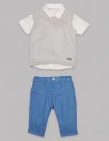 Marks and Spencer  3 Piece Pure Cotton Tank Shirt & Trousers Outfit