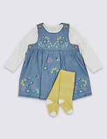 Marks and Spencer  3 Piece Chambray Dress & Bodysuit with Tights