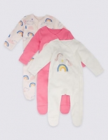 Marks and Spencer  3 Pack Rainbow Unicorn Print Pure Cotton Sleepsuits
