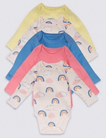 Marks and Spencer  5 Pack Rainbow Print Pure Cotton Bodysuits