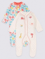 Marks and Spencer  2 Pack Embroidered Pure Cotton Sleepsuits