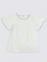 Marks and Spencer  Frill Woven Pure Cotton Striped Top