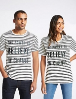 Marks and Spencer  Unisex Pure Cotton Charity Striped Slogan T-Shirt