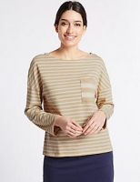 Marks and Spencer  Pure Cotton Striped Pocket T-Shirt