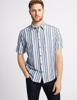 Marks and Spencer  Linen Rich Striped Shirt with Pocket