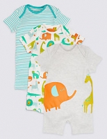 Marks and Spencer  3 Pack Pure Cotton All Over Print Rompers