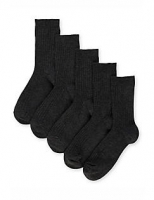 Marks and Spencer  5 Pairs of Freshfeet Cotton Rich Ribbed School Socks (3-16 Y
