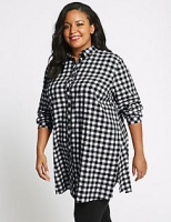 Marks and Spencer  CURVE Pure Cotton Checked Longline Shirt
