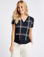 Marks and Spencer  Checked V-Neck Short Sleeve Top