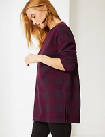 Marks and Spencer  PETITE Checked Round Neck Long Sleeve Tunic