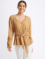 Marks and Spencer  Striped V-Neck Long Sleeve Wrap Top